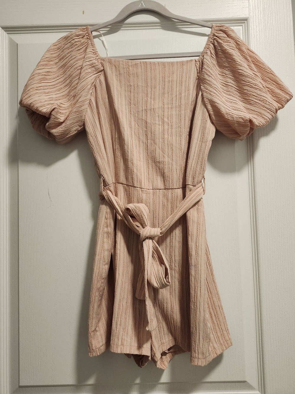 HYFVE Peace Puff Sleeve Romper with Waist Tie